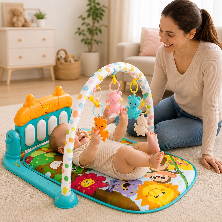 Muzička podloga za bebe sa klavirom – Piano Fitness Rack - deca se igraju